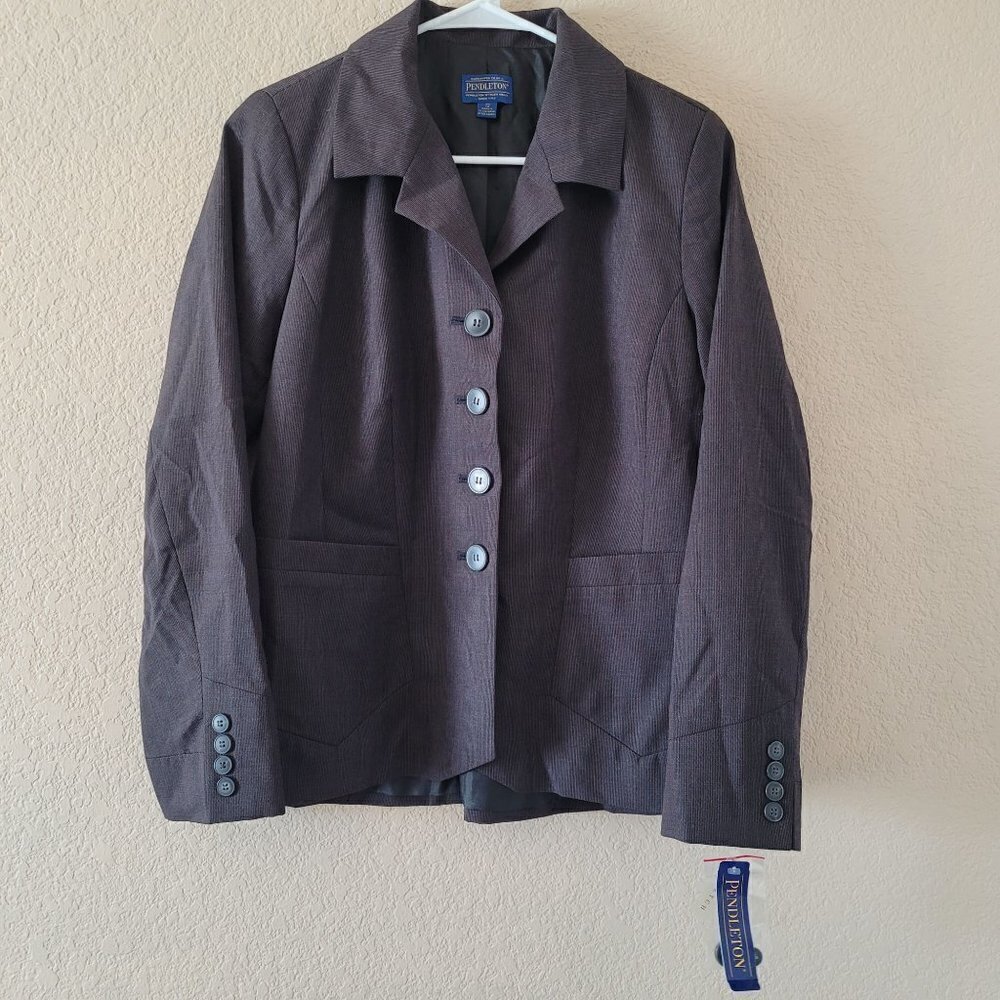 Pendleton Womens 100% Virgin Wool Brown Blazer Size 12 4 Button Front Nwt